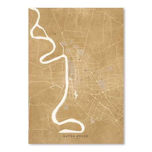 Map Of Baton Rouge In Vintage Sepia by Blursbyai - Art Print - Americanflat