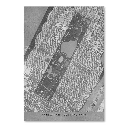 Map Of Central Park New York In Grey by Blursbyai - Art Print - Americanflat