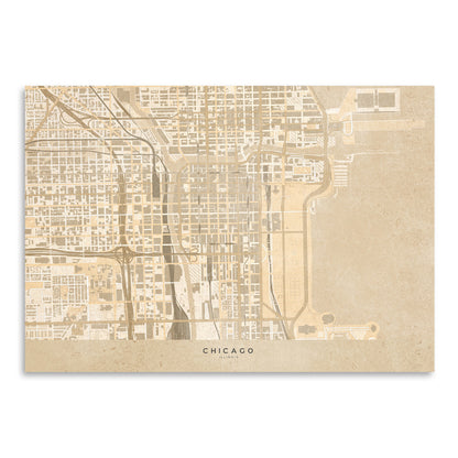 Map Of Chicago In Vintage Sepia by Blursbyai - Art Print - Americanflat