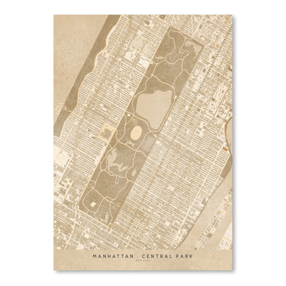 Map Of New York Central Park In Vintage Sepia by Blursbyai - Art Print - Americanflat