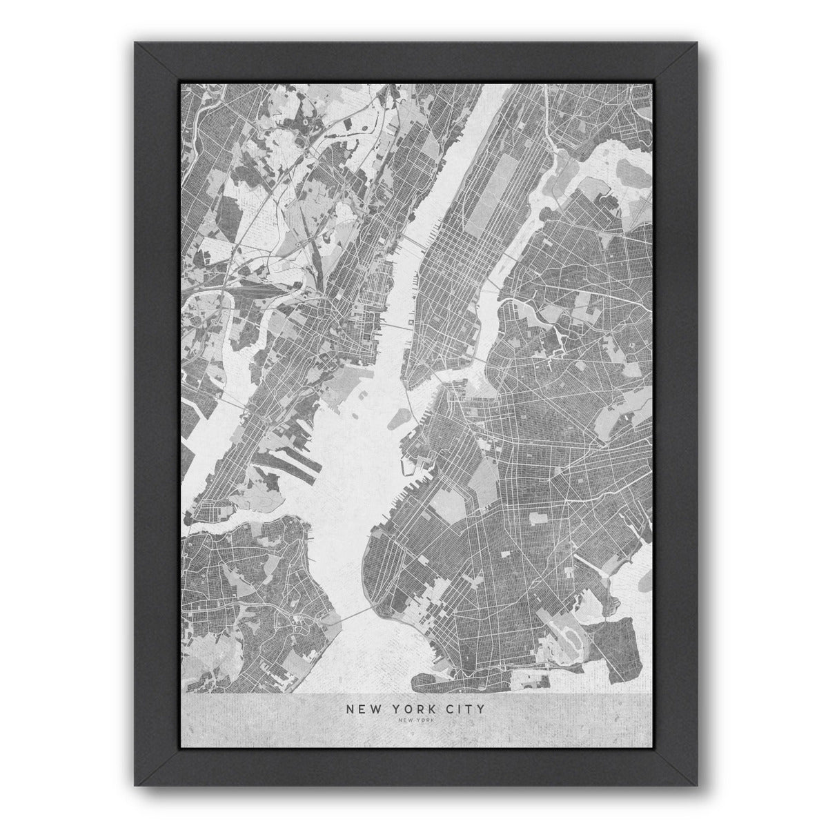Map Of New York City In Grey By Blursbyai - Black Framed Print - Wall Art - Americanflat