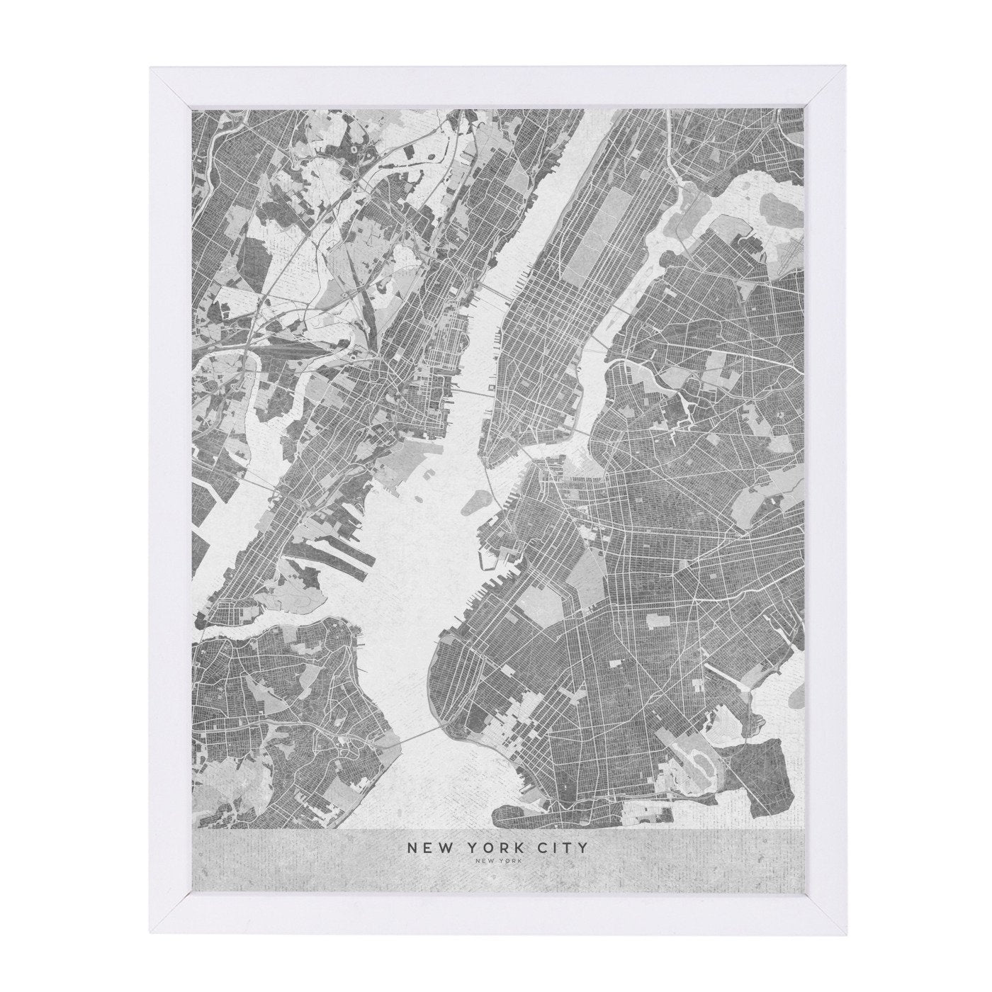 Map Of New York City In Grey By Blursbyai - Framed Print - Americanflat