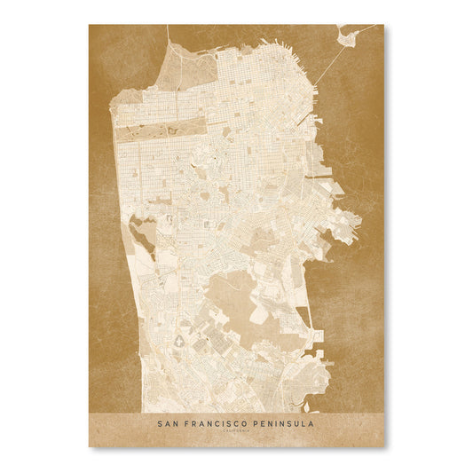 Map Of San Francisco In Vintage Sepia by Blursbyai - Art Print - Americanflat