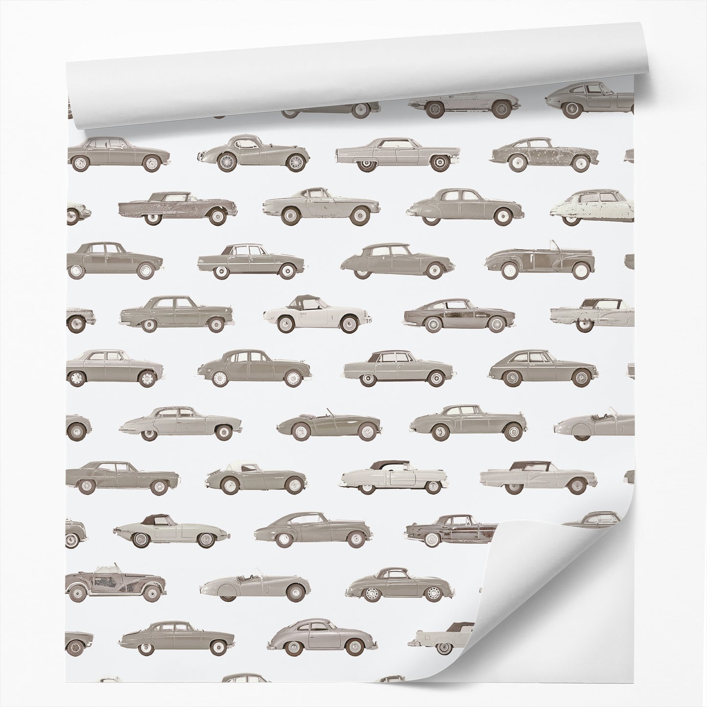 18' L x 24" W Peel & Stick Wallpaper Roll - Gray Vintage Cars Boys by DecoWorks - Wallpaper - Americanflat