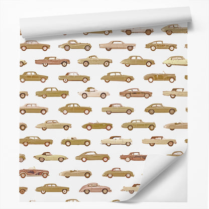 18' L x 24" W Peel & Stick Wallpaper Roll - Olive Vintage Cars Boys by DecoWorks - Wallpaper - Americanflat