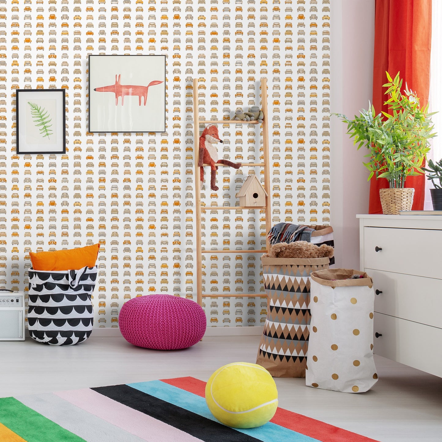 18' L x 24" W Peel & Stick Wallpaper Roll - Orange Cars Kids by DecoWorks - Wallpaper - Americanflat