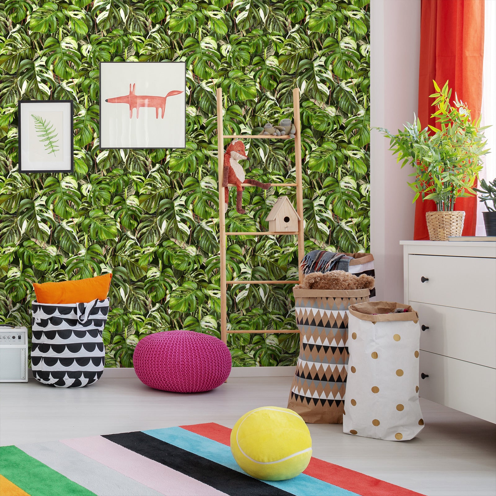 18' L x 24" W Peel & Stick Wallpaper Roll - Dark Monstera Palm Leaf by DecoWorks - Wallpaper - Americanflat