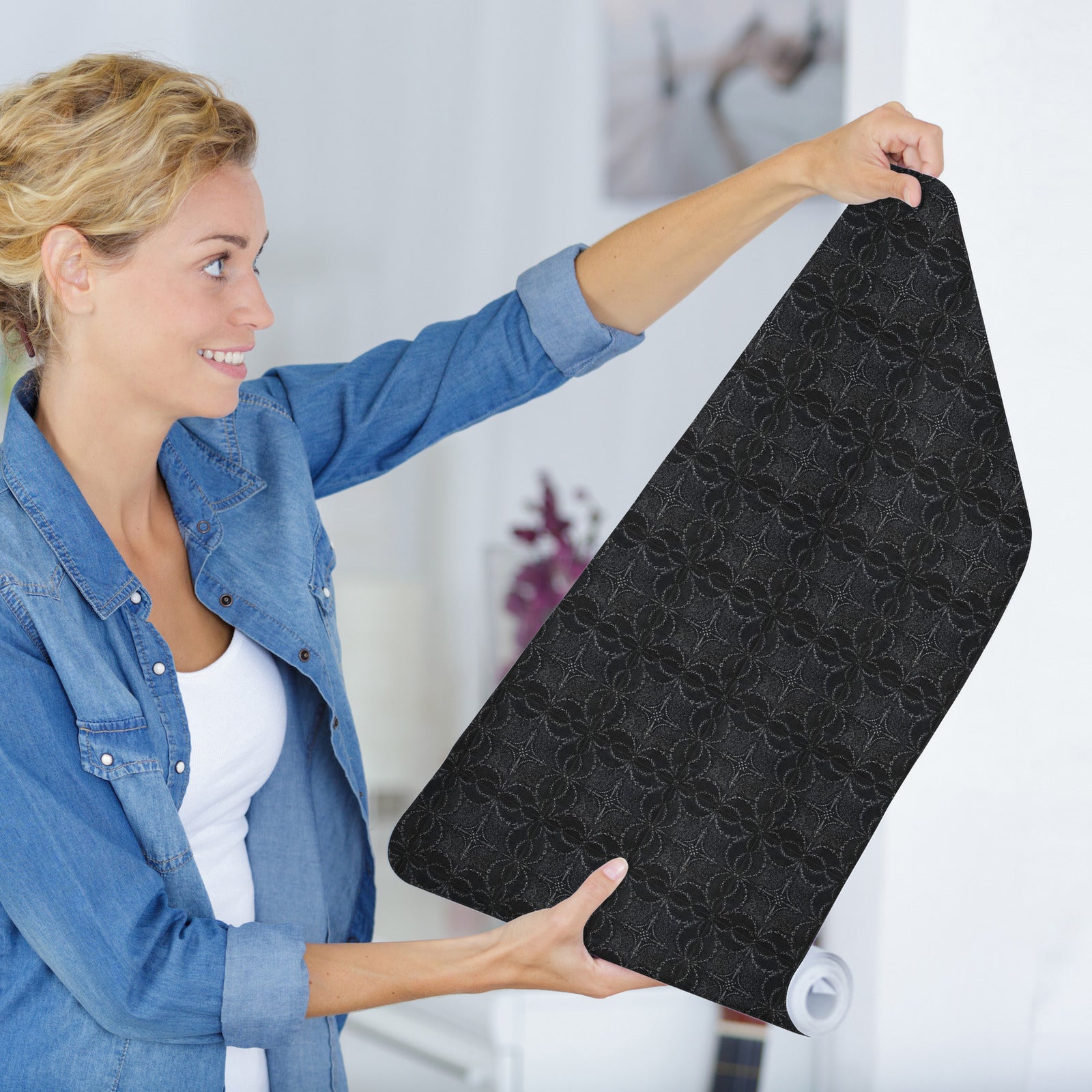 18' L x 24" W Peel & Stick Wallpaper Roll - Dark Victorian Tile by DecoWorks - Wallpaper - Americanflat