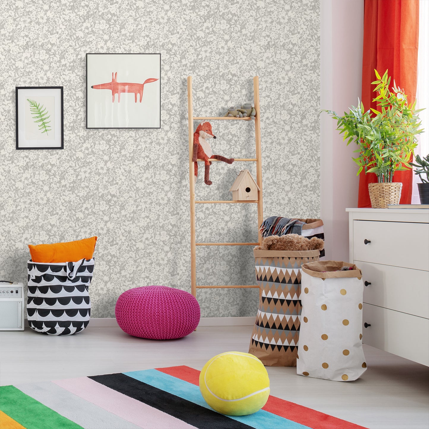 18' L x 24" W Peel & Stick Wallpaper Roll - Gray Blossom Flowers by DecoWorks - Wallpaper - Americanflat