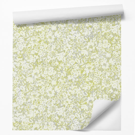 18' L x 24" W Peel & Stick Wallpaper Roll - Green Blossom Flowers by DecoWorks - Wallpaper - Americanflat