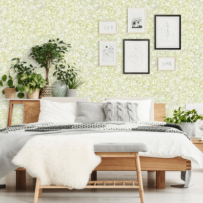 18' L x 24" W Peel & Stick Wallpaper Roll - Green Blossom Flowers by DecoWorks - Wallpaper - Americanflat