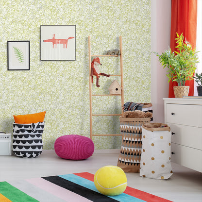 18' L x 24" W Peel & Stick Wallpaper Roll - Green Blossom Flowers by DecoWorks - Wallpaper - Americanflat