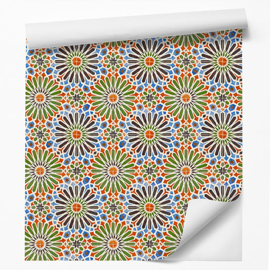 18' L x 24" W Peel & Stick Wallpaper Roll - Moroccan Tiles by DecoWorks - Wallpaper - Americanflat