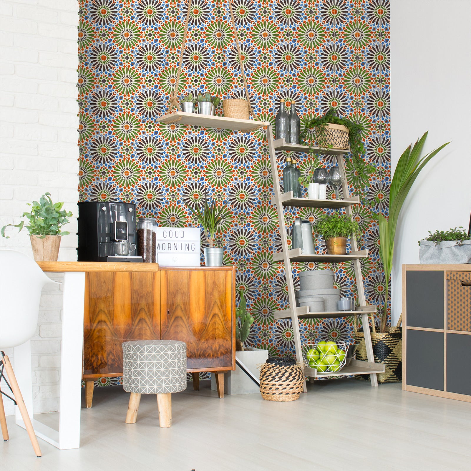 18' L x 24" W Peel & Stick Wallpaper Roll - Moroccan Tiles by DecoWorks - Wallpaper - Americanflat