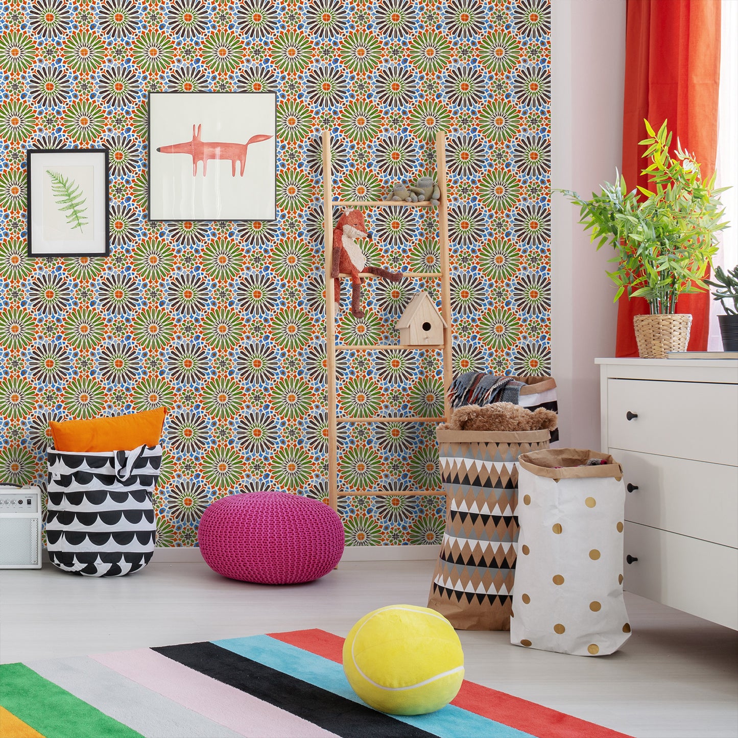 18' L x 24" W Peel & Stick Wallpaper Roll - Moroccan Tiles by DecoWorks - Wallpaper - Americanflat