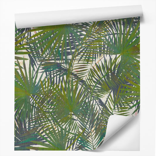18' L x 24" W Peel & Stick Wallpaper Roll - Tropical Palm Leaf Watercolor by DecoWorks - Wallpaper - Americanflat