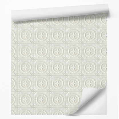 18' L x 24" W Peel & Stick Wallpaper Roll - Victorian White by DecoWorks - Wallpaper - Americanflat