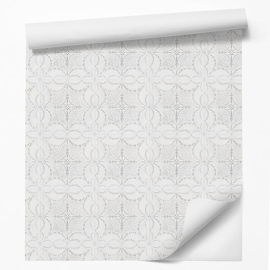 18' L x 24" W Peel & Stick Wallpaper Roll - White Victorian Tile by DecoWorks - Wallpaper - Americanflat