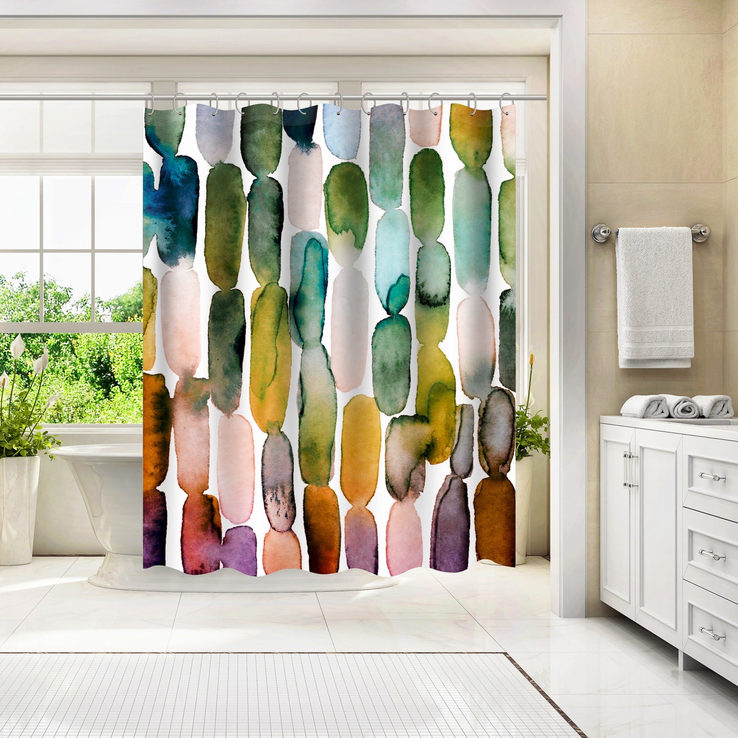 71" x 74" Shower Curtain, Watercolor Strokes 1 by Lisa Nohren