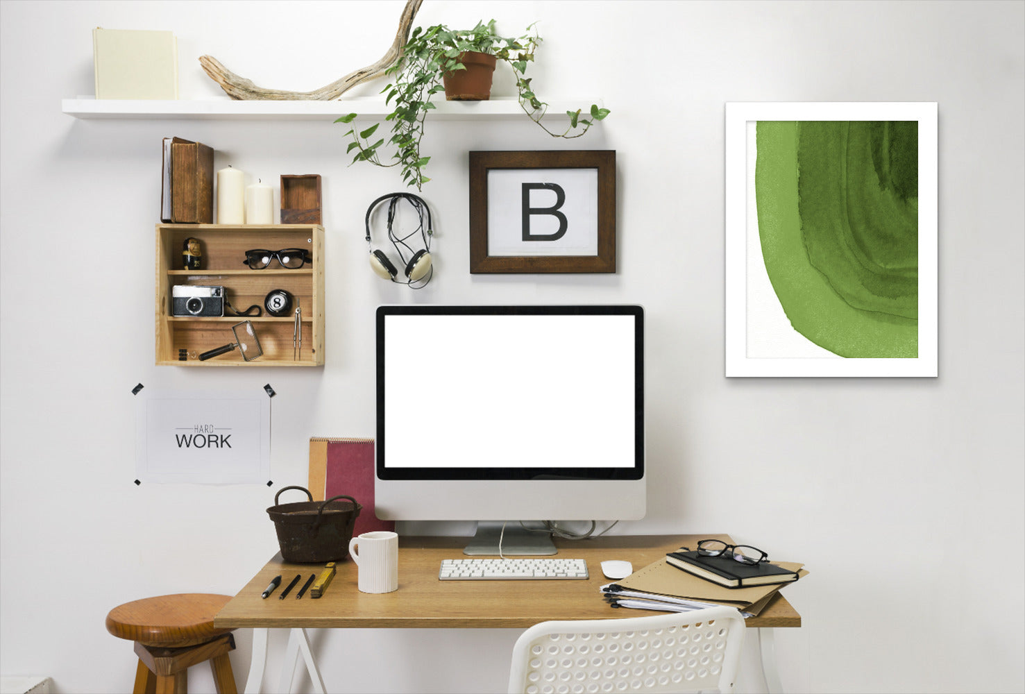 Green Curves By Chaos & Wonder Design - White Framed Print - Wall Art - Americanflat