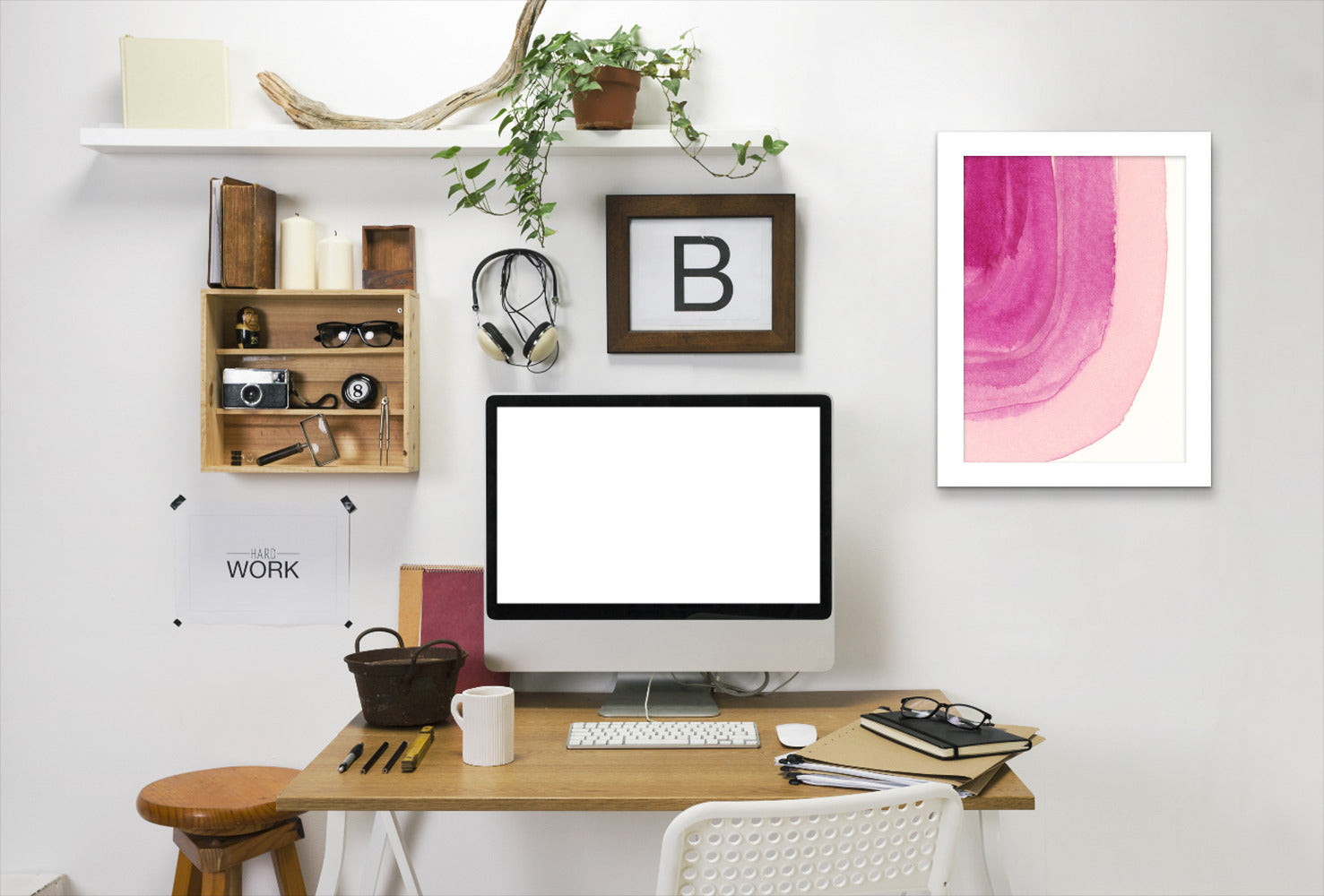Pink Curves By Chaos & Wonder Design - White Framed Print - Wall Art - Americanflat
