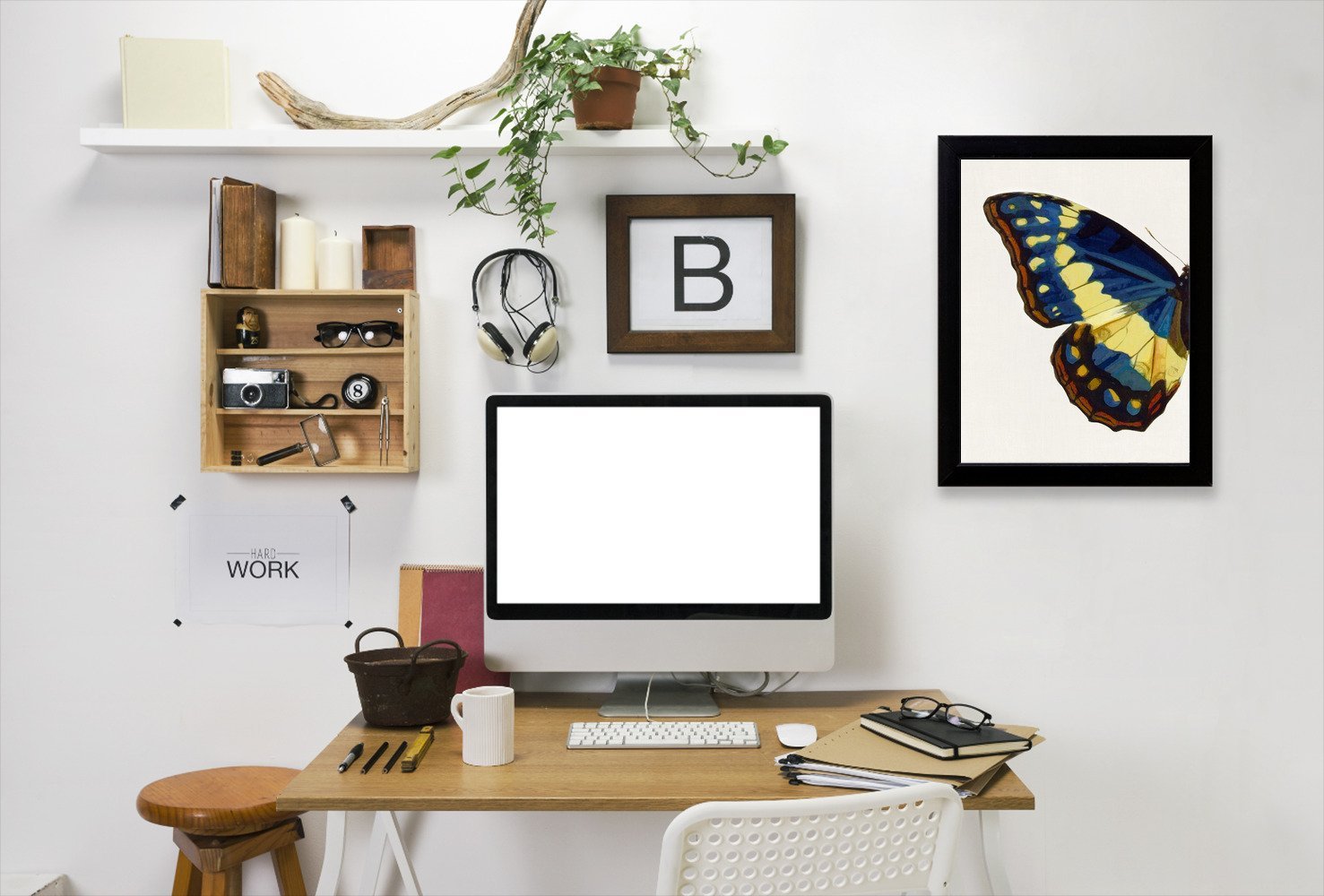 Blue Gold Butterfly I By Chaos & Wonder Design - Black Framed Print - Wall Art - Americanflat