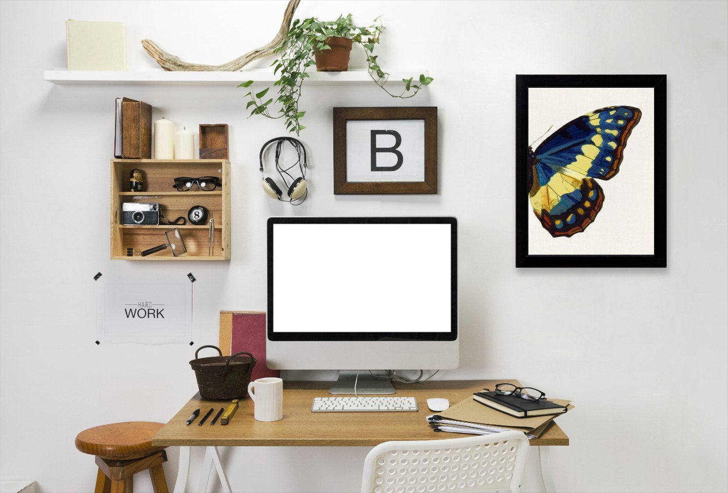 Blue Gold Butterfly Ii By Chaos & Wonder Design - Black Framed Print - Wall Art - Americanflat