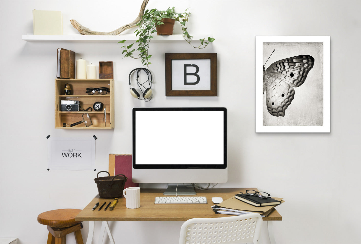 Gray Butterfly Ii By Chaos & Wonder Design - White Framed Print - Wall Art - Americanflat