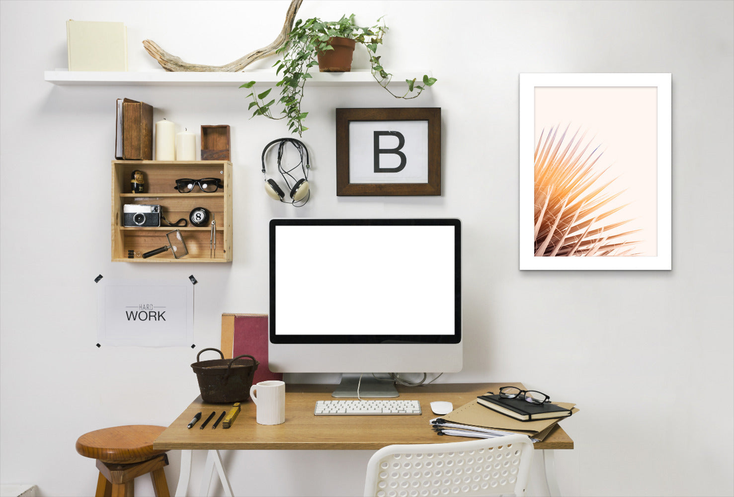 Pastel Palm By Chaos & Wonder Design - White Framed Print - Wall Art - Americanflat