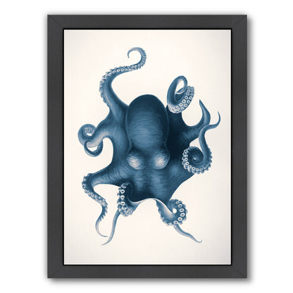 Vintage Octopus Blue By Chaos & Wonder Design - Black Framed Print - Wall Art - Americanflat