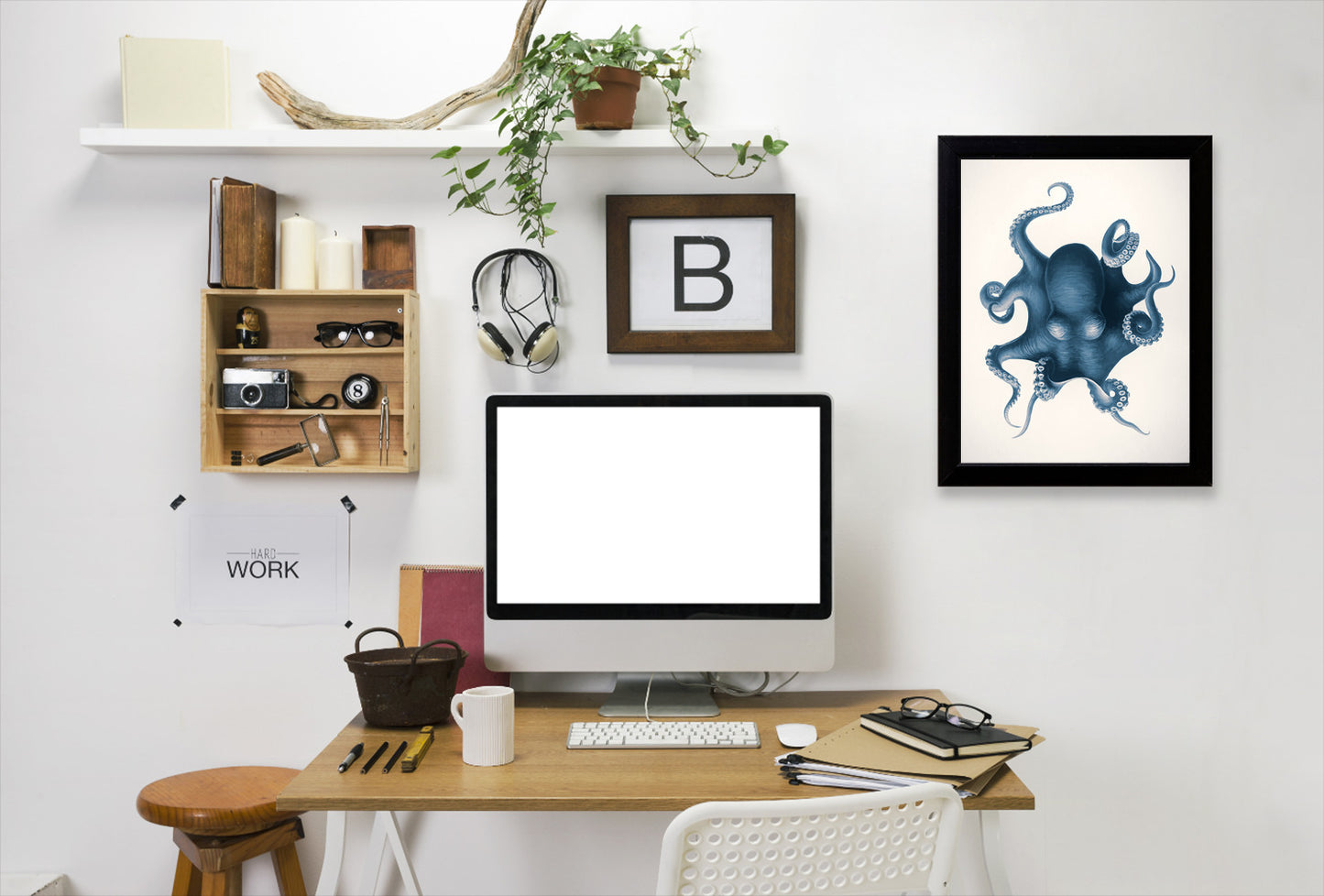 Vintage Octopus Blue By Chaos & Wonder Design - Black Framed Print - Wall Art - Americanflat