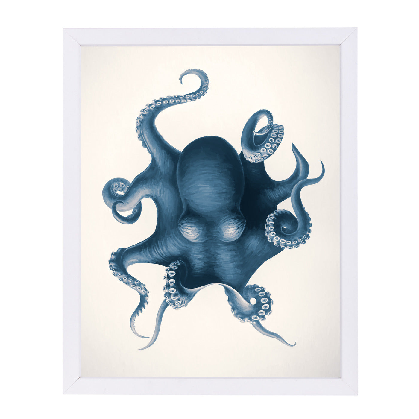 Vintage Octopus Blue By Chaos & Wonder Design - White Framed Print - Wall Art - Americanflat