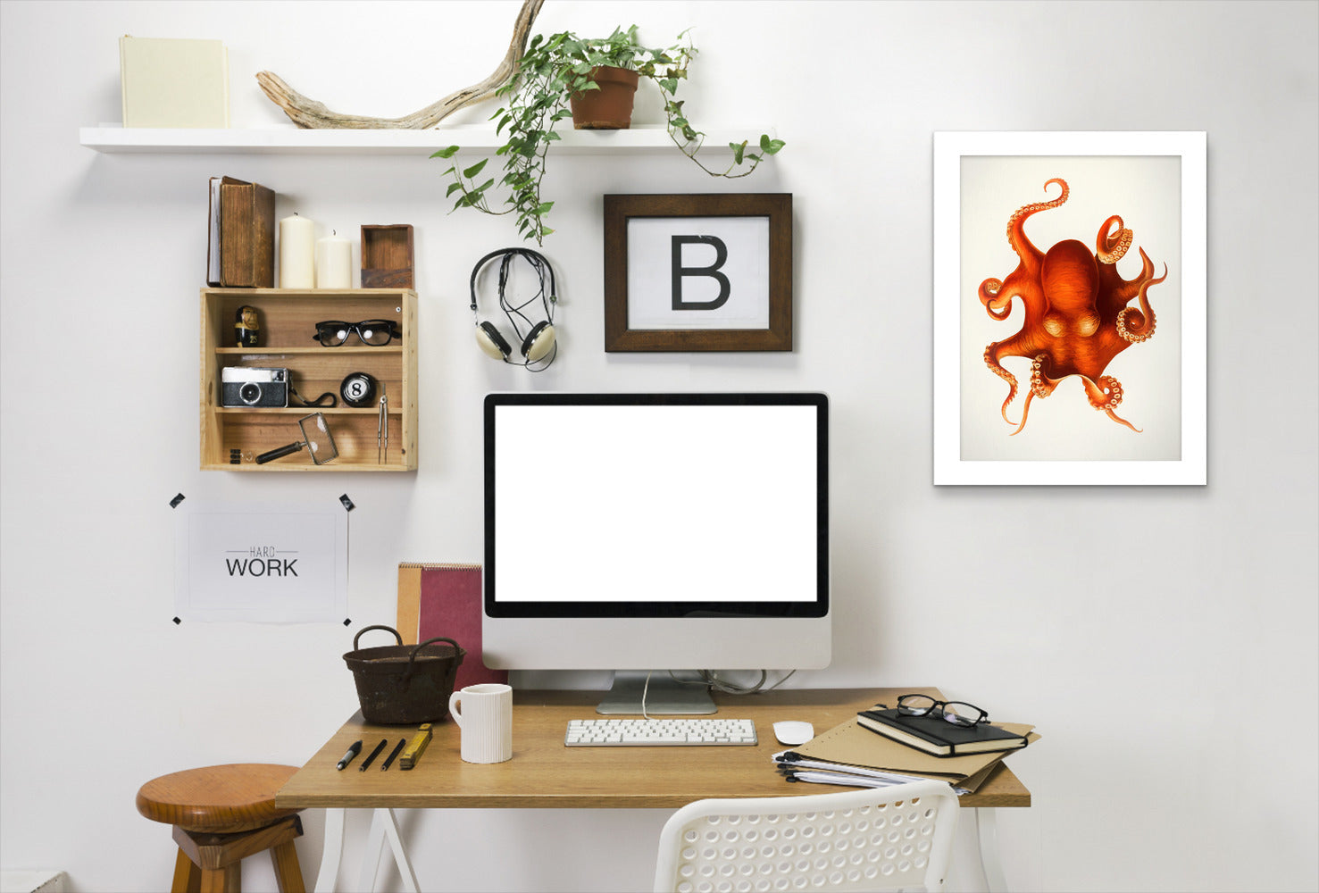Vintage Octopus By Chaos & Wonder Design - White Framed Print - Wall Art - Americanflat