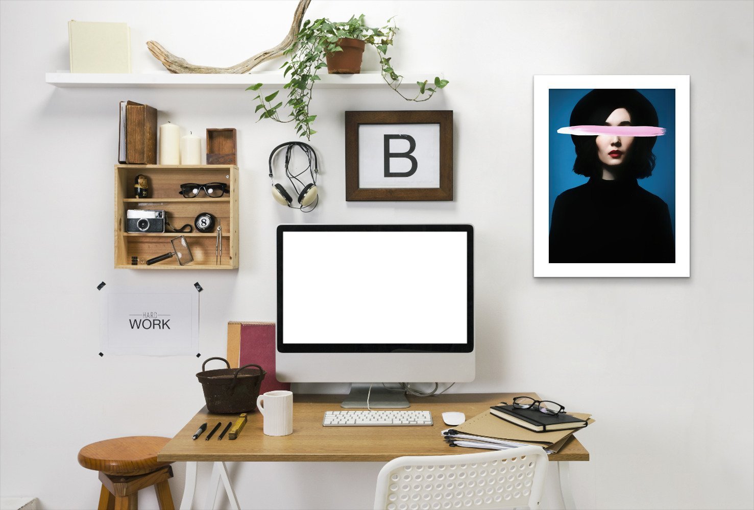 Black Hat Portrait By Chaos & Wonder Design - White Framed Print - Wall Art - Americanflat