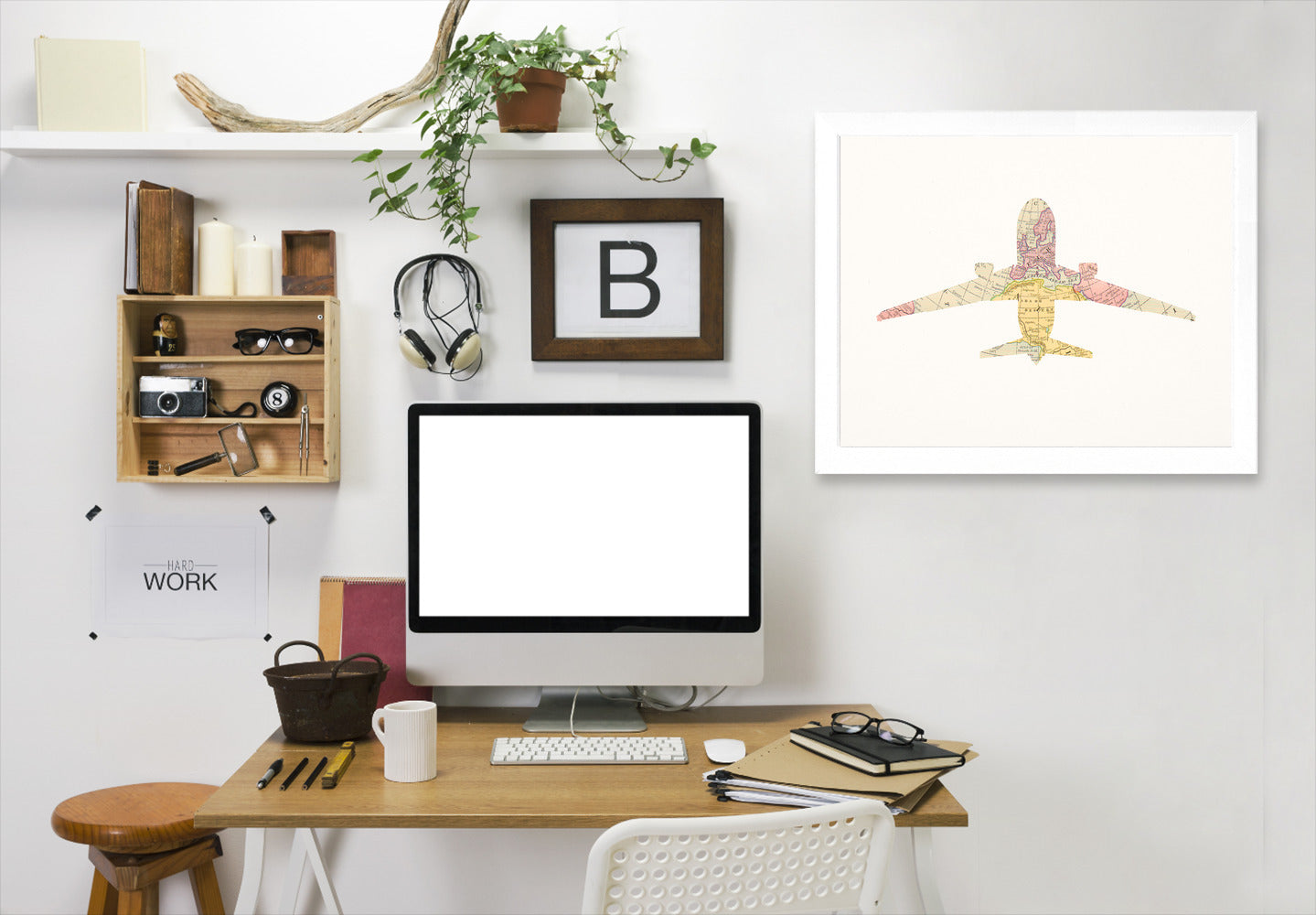 Vintage Map Plane Collage Ii By Chaos & Wonder Design - White Framed Print - Wall Art - Americanflat