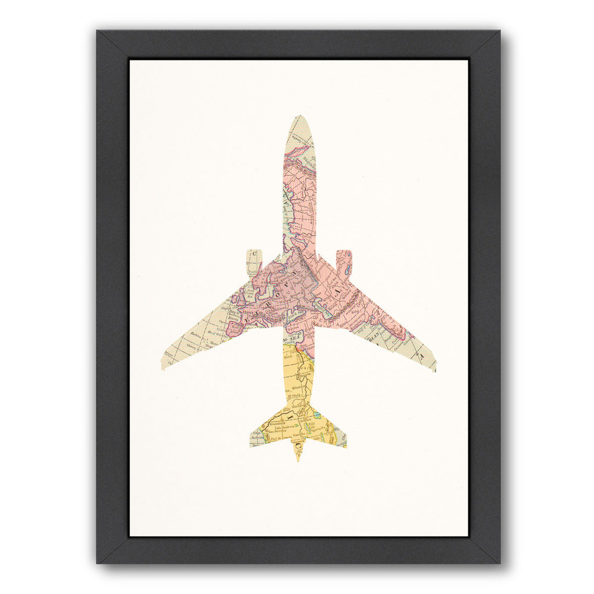 Vintage Map Plane Collage I By Chaos & Wonder Design - Black Framed Print - Wall Art - Americanflat