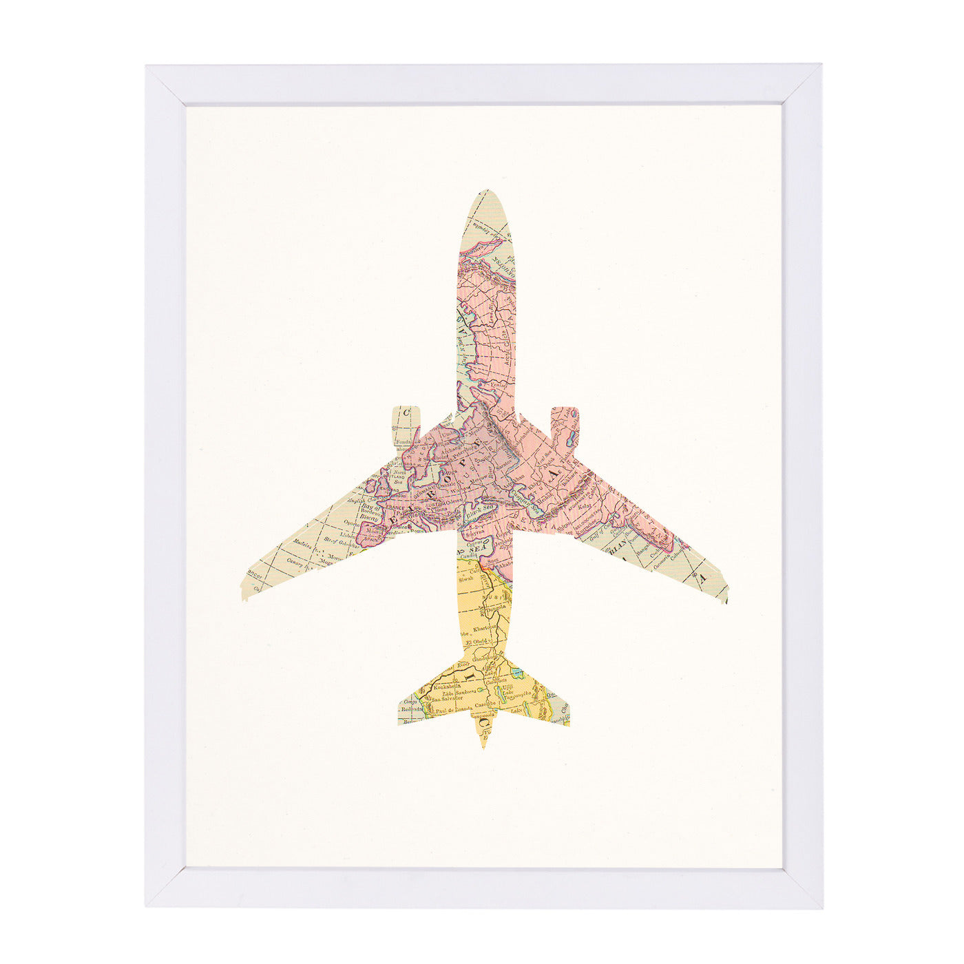 Vintage Map Plane Collage I By Chaos & Wonder Design - White Framed Print - Wall Art - Americanflat