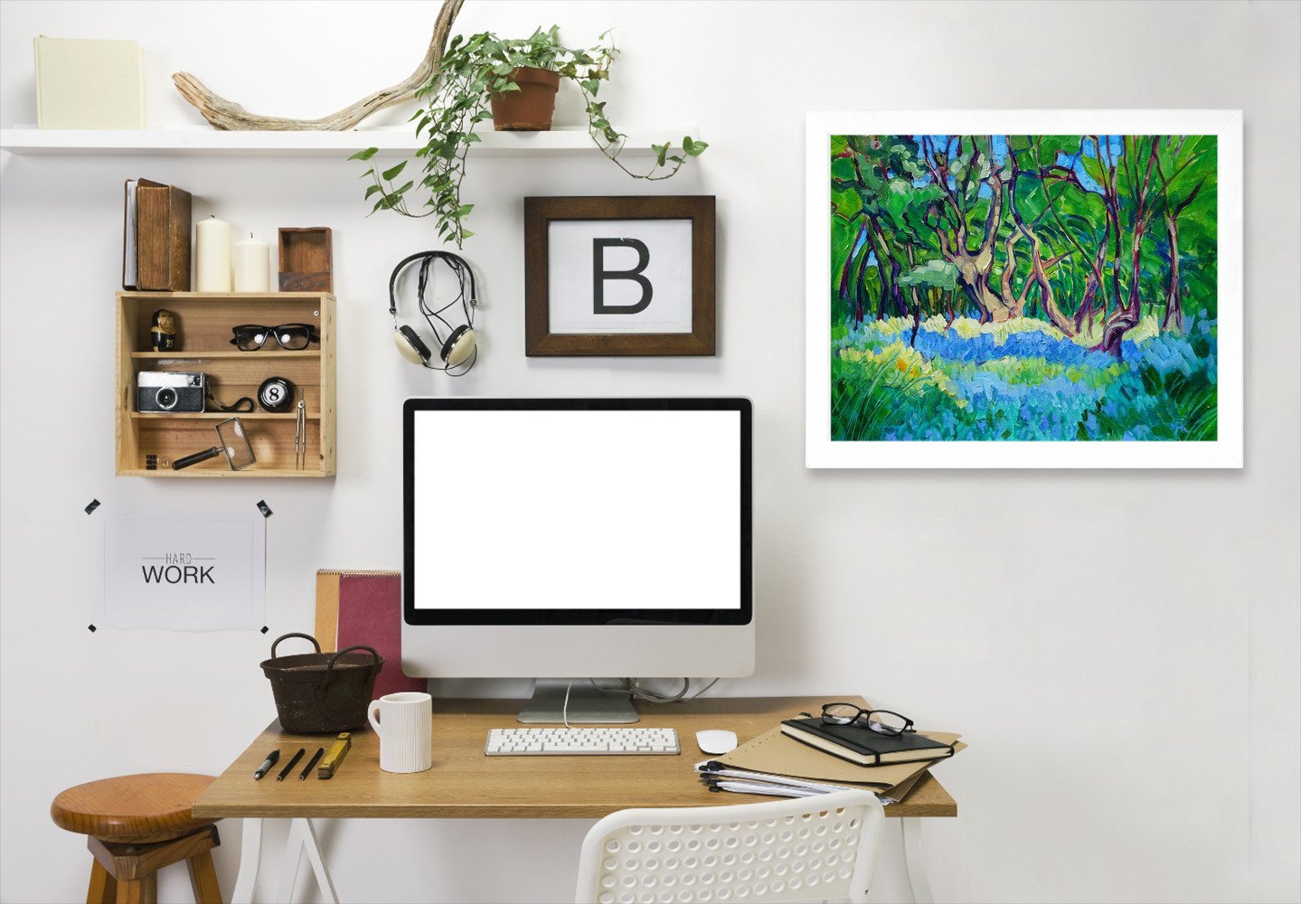 Bluebell Wood By Mary Kemp - White Framed Print - Wall Art - Americanflat