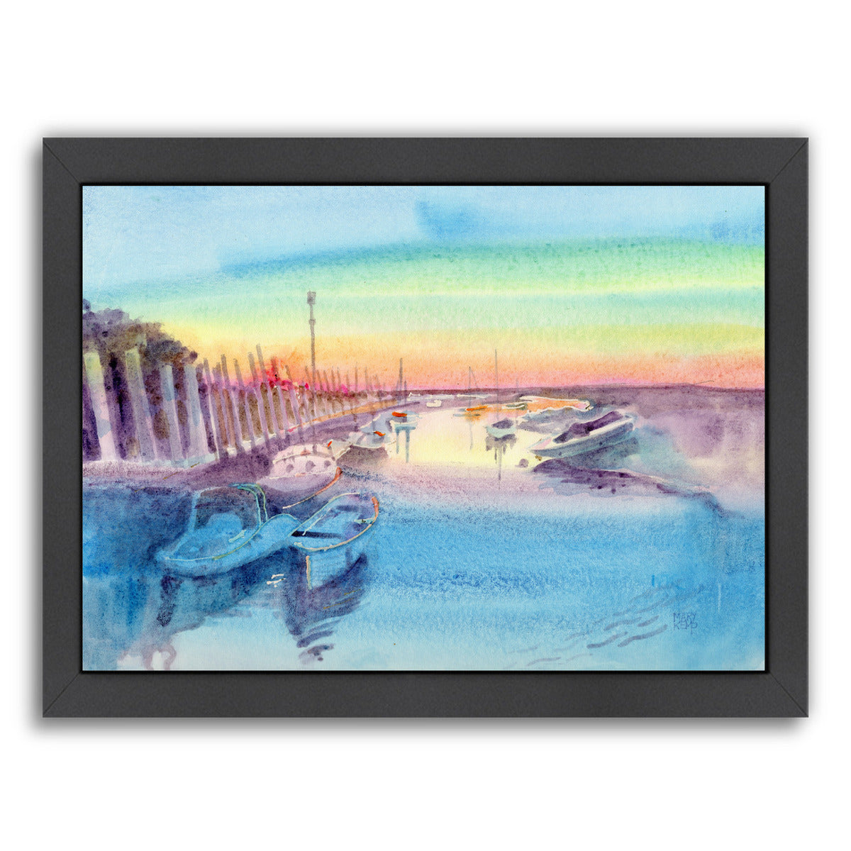 Evening Harbour By Mary Kemp - Black Framed Print - Wall Art - Americanflat