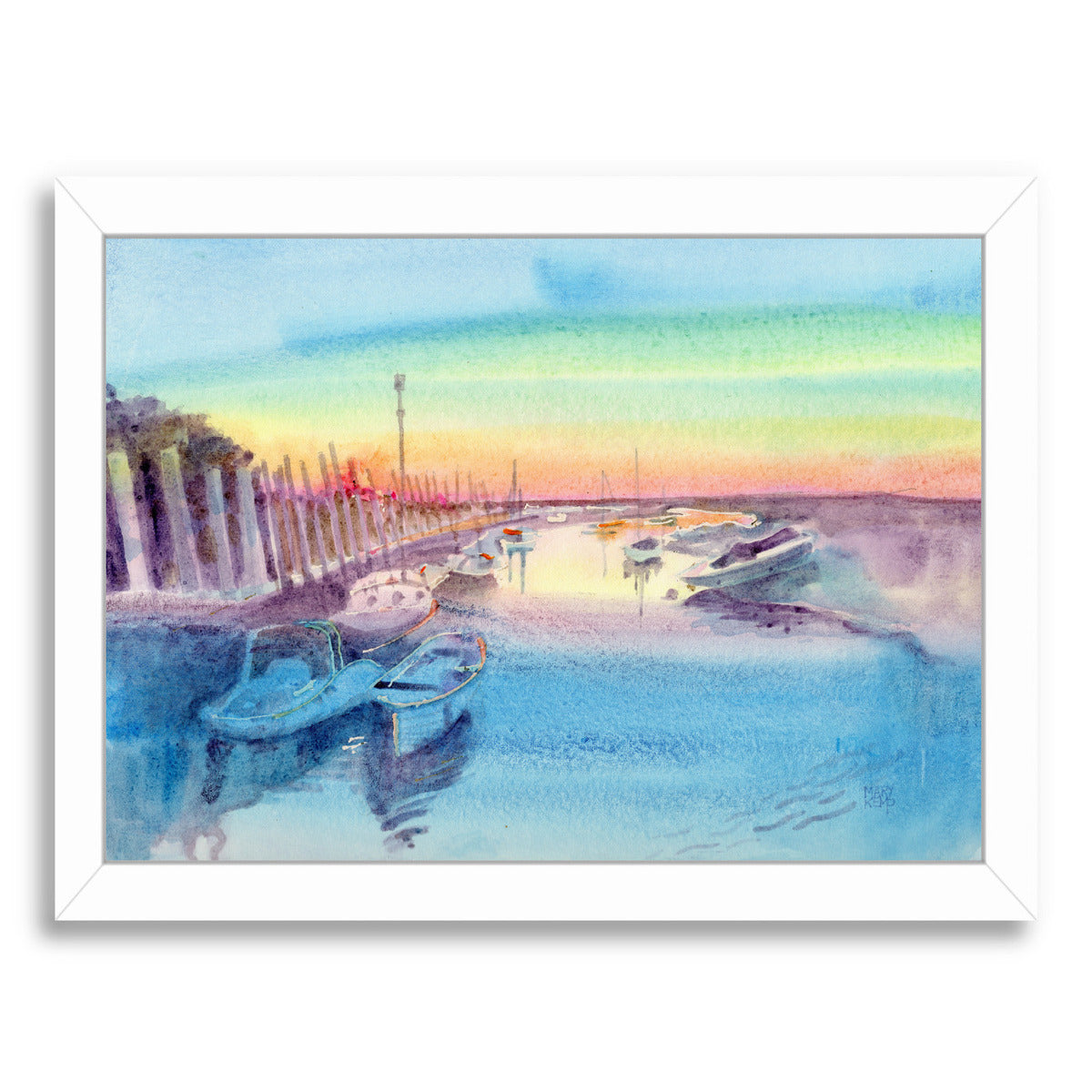 Evening Harbour By Mary Kemp - White Framed Print - Wall Art - Americanflat