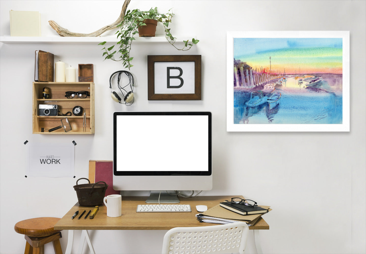 Evening Harbour By Mary Kemp - White Framed Print - Wall Art - Americanflat