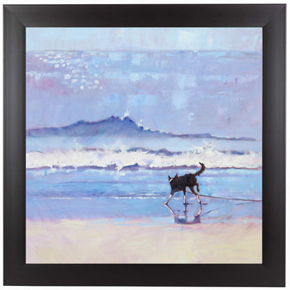 Grace The Border Collie Encounters A Wave No 2 by Mary Kemp Black Framed Print - Wall Art - Americanflat