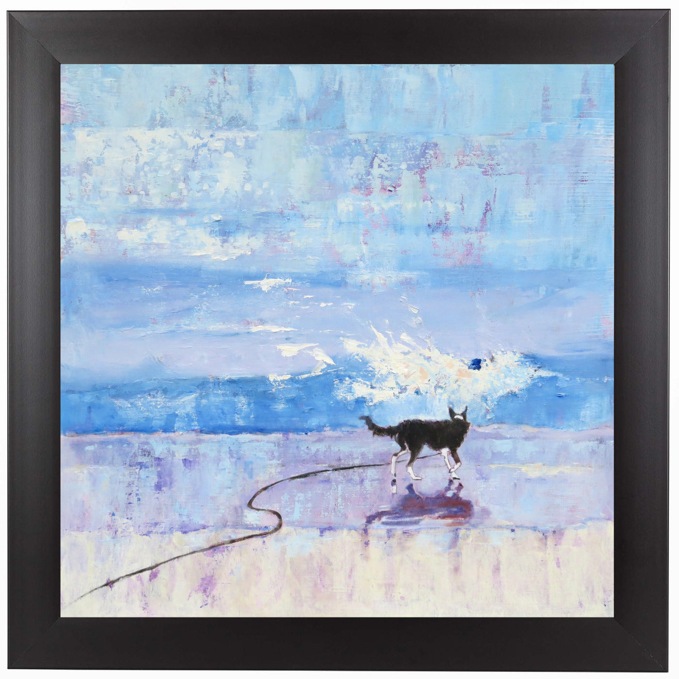 Grace The Border Collie Encounters A Wave No 3 by Mary Kemp Black Framed Print - Wall Art - Americanflat