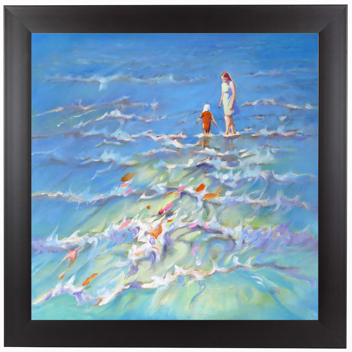 Mother And Child At The Seaside by Mary Kemp Black Framed Print - Wall Art - Americanflat
