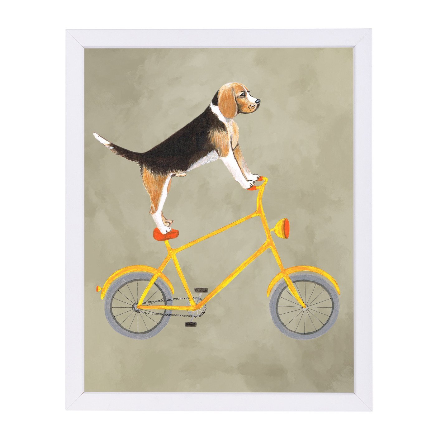 Beagle On Bicycle By Coco De Paris - White Framed Print - Wall Art - Americanflat