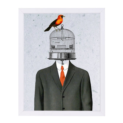 Birdcage Man By Coco De Paris - White Framed Print - Wall Art - Americanflat