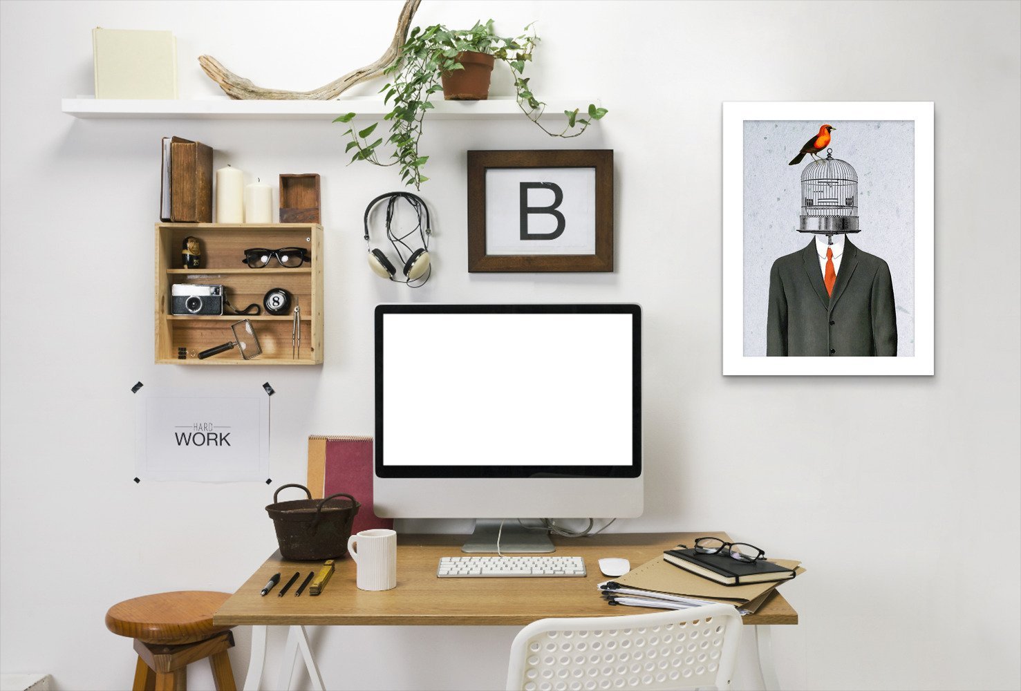Birdcage Man By Coco De Paris - White Framed Print - Wall Art - Americanflat