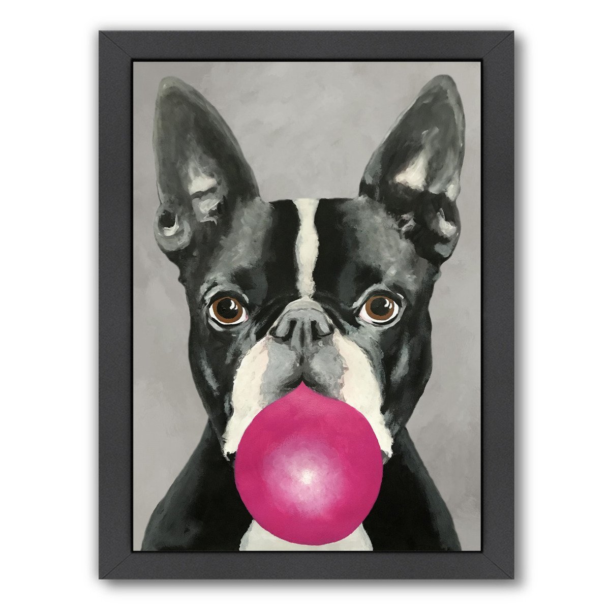 Boston Terrier With Bubblegum By Coco De Paris - Black Framed Print - Wall Art - Americanflat