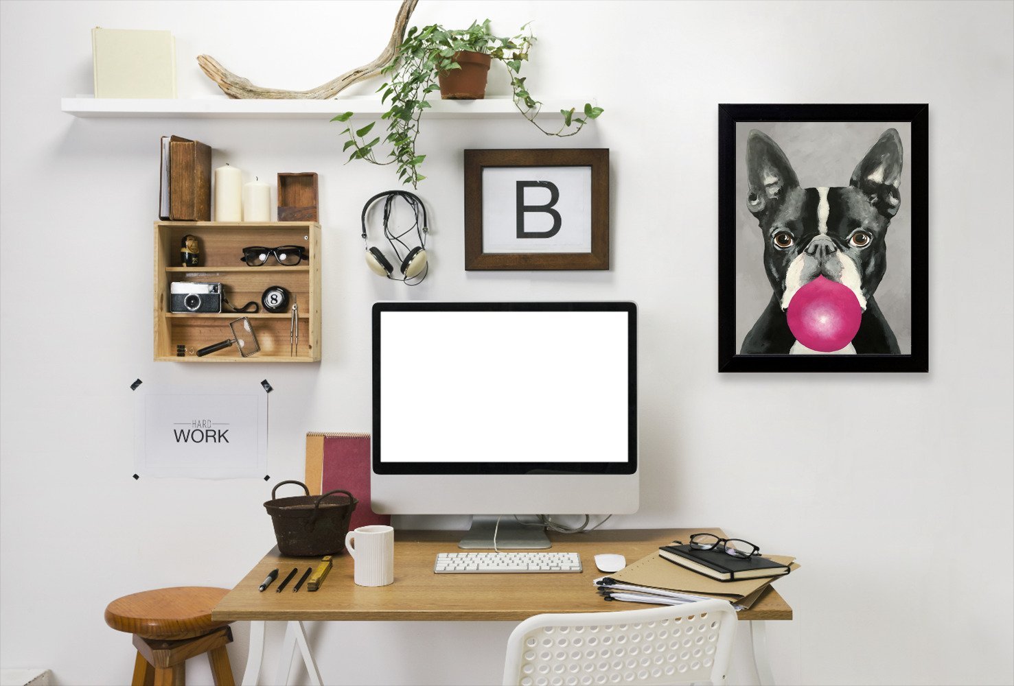 Boston Terrier With Bubblegum By Coco De Paris - Black Framed Print - Wall Art - Americanflat