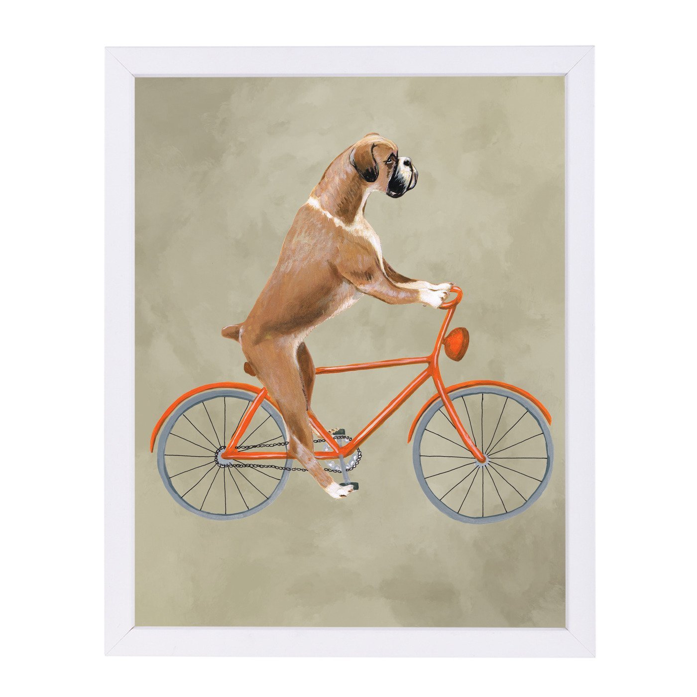 Boxer On Bicycle By Coco De Paris - White Framed Print - Wall Art - Americanflat